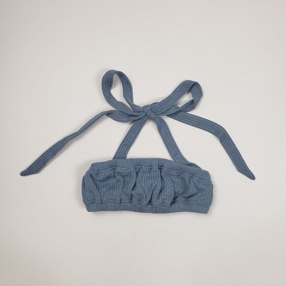 We Wore What Revolve Tie Halter Wide Rib Bra Top Women's Size XS Storm Blue NWT - Picture 14 of 16